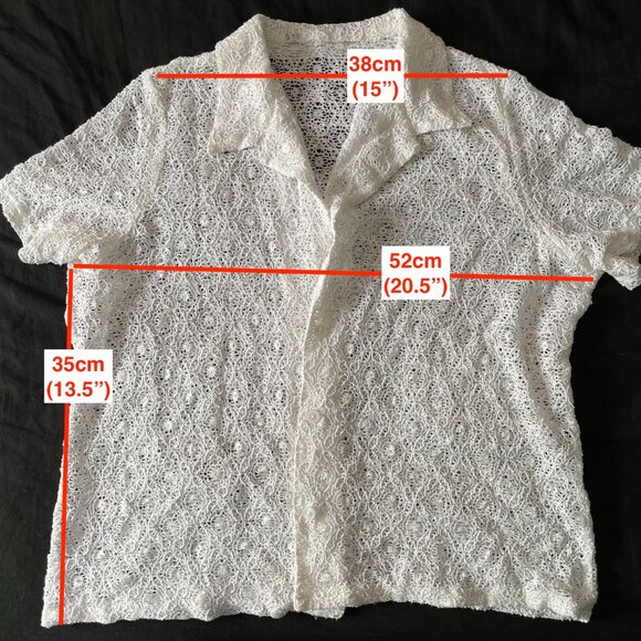 White Mesh Button Up Short Sleeve Collared Blouse - Picture 2 of 5